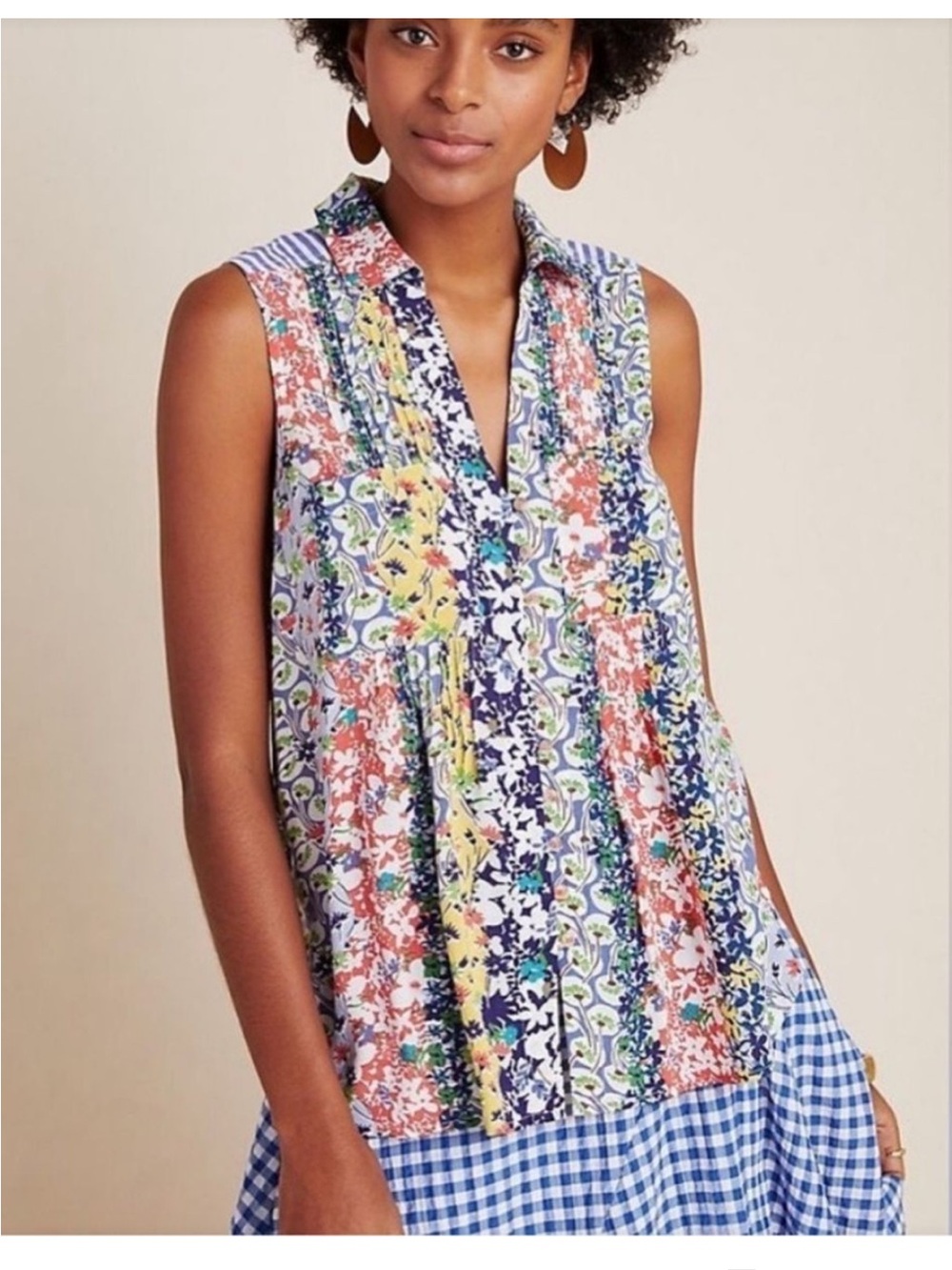 Maeve for Anthropologie whimsical pintuck sleeveless top medium